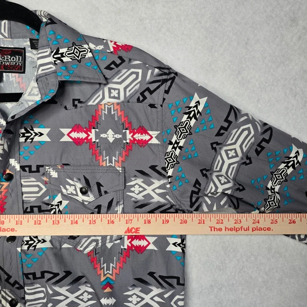 Rock & Roll Cowboy Boys XL Grey Aztec Western Snap Long Sleeve Shirt B8S2315